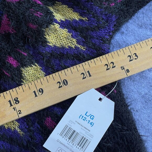 Time and Tru Sweater Womens Large Black Eyelash Fair Isle Side Slit Long Sleeve - Picture 11 of 11